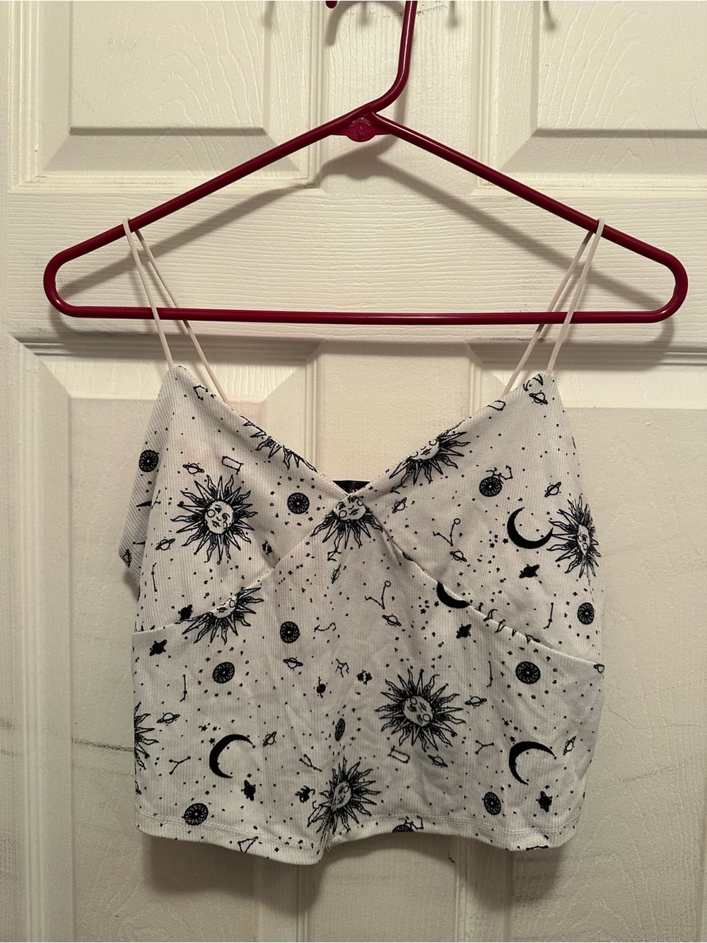Celestial Print White Cropped Cami Top